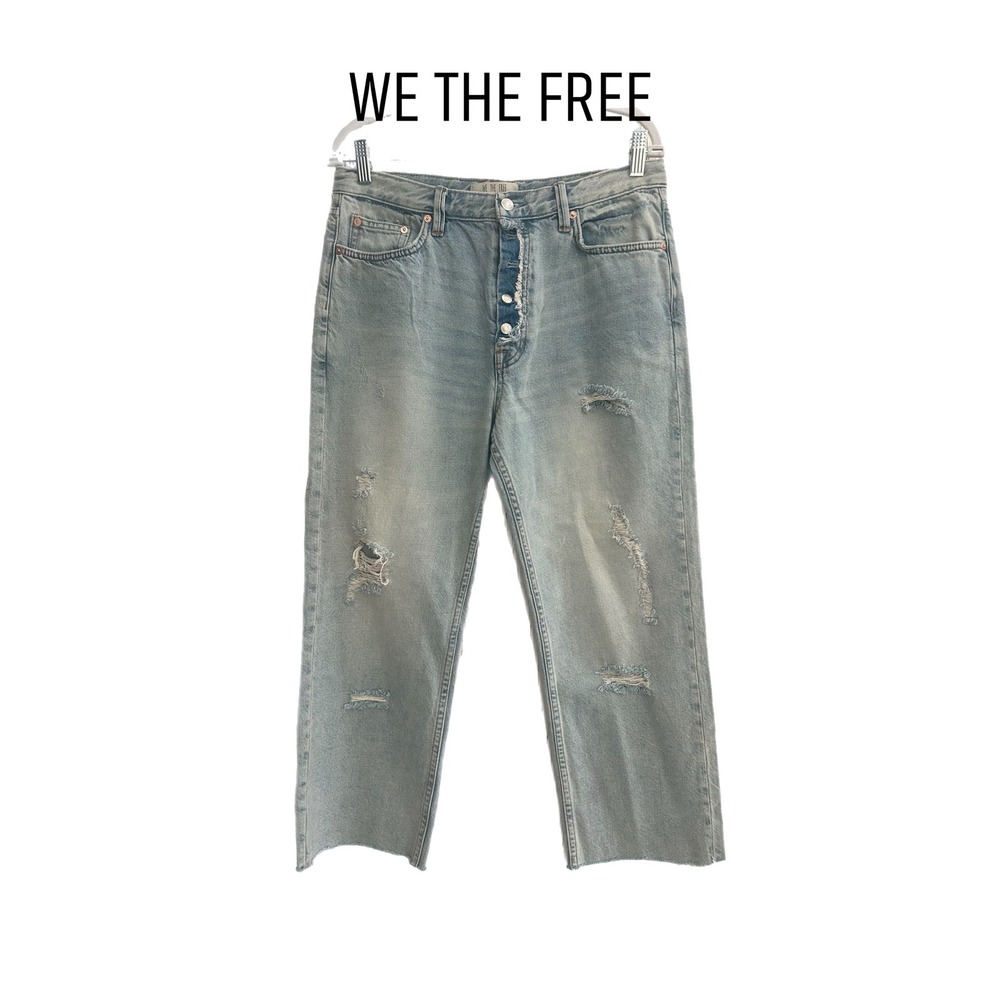 Distressed Jeans Light Wash Button‎ Fly Raw Hem WE THE FREE